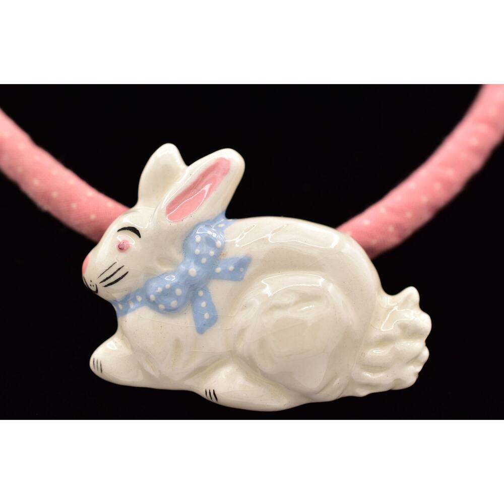 Flying Colors Porcelain Easter Bunny Rabbit Pink Blue Painted Signed 80s Bin3D